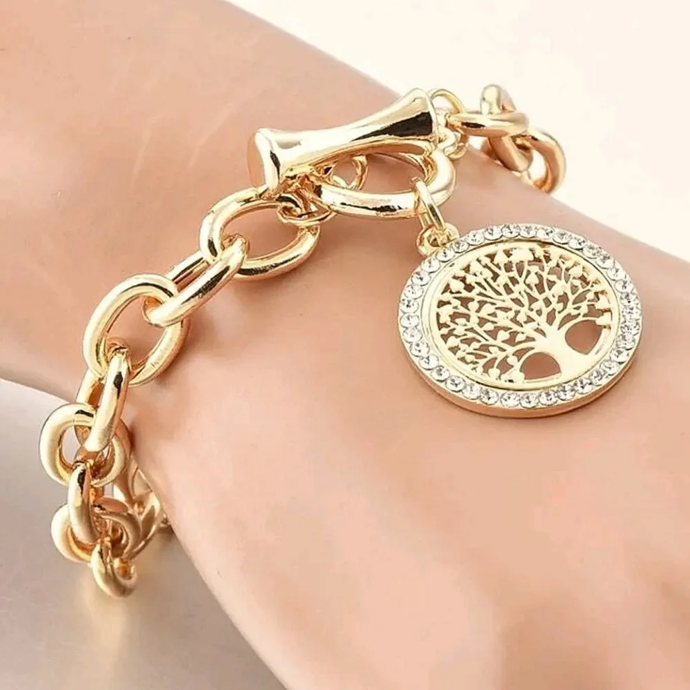 Tree of Life Gold Plated Chain Link Bracelet